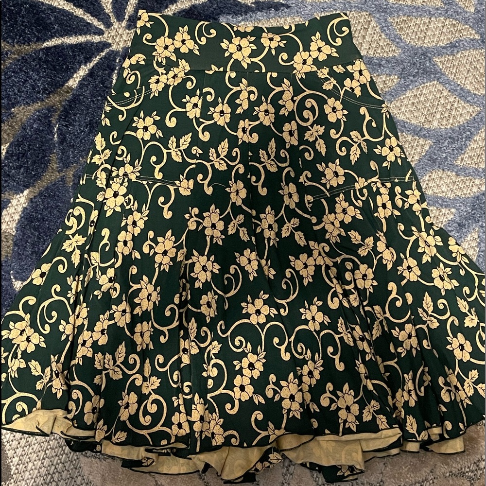 Effie’s Heart Green Antique Floral Print Skirt